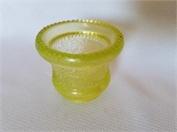 Miniature Vaseline Glass Vase or Candle Holder