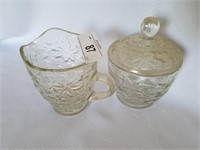 Clear Glass Floral Design Creamer & Sugar Bowl