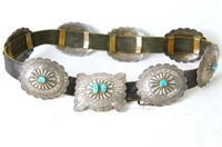 R. Begay Turquoise and silver concho belt - 36"