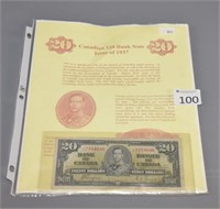 Mounted $20 Canadian Bank Note