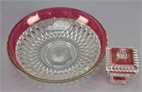Two Pieces of Ruby Flash Pressed Glass