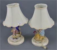 Pair Porcelain Figurine Table Lamp