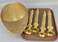 Brass Scale Tray and Decorative Column Set