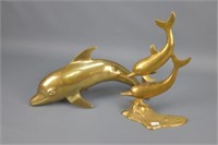 Two Brass Dolphin Figurines