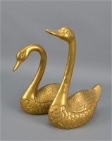 Two Brass Swan Figurines