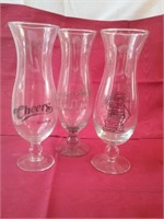 3 Hurricane Glasses Cheers, Gilley's, Pat O'Briens