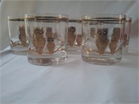 7 Gold Embossed Owl Cocktail Glasses