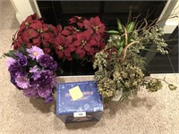 6pcs, faux plants with pots and Snowman