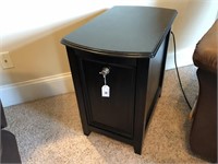 Black side cabinet with roll door, and pull out