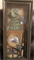 Shadowbox lake house décor with fishing gear