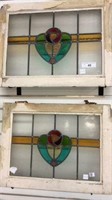 VINTAGE STAINED GLASS WINDOWS,  23 1/2x18" (2X)