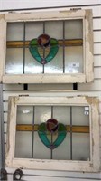VINTAGE STAINED GLASS WINDOWS, 23"x18" (2X)