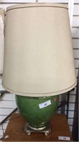GREEN CRACKLE GLAZED LAMP WITH SHADE (US WIRED)