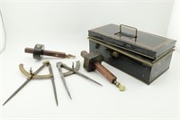 2 Antique Compass, Scribes & Tin Box