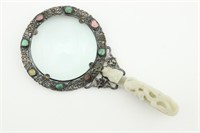 Chinese Jade Belt Hook. Magnifying Glass. Gems