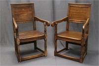 Pair Antique French Oak Arm Chairs