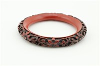 Carved Cinnabar Bangle Bracelet