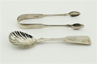 Georgian Silver Tongs & Shell Spoon