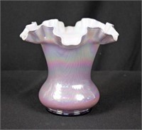 Lavender Iridescent Swirl Vase Signed Frank Fenton