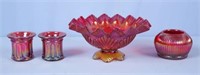 Four Pieces of Fenton Signed Red Carnival Glass