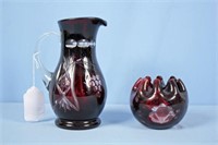 Bohemian Ruby Cut to Clear Pitcher & Rose Bowl