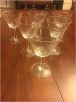 Lot of 6 etched crystal cocktail glasses