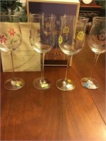 Lenox lot of 4 Floral Crystal painted wine glassex