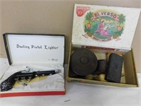 Lot-Dueling Pistol Lighter, El Verso Cigar Box