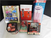 Lot-NIB Coca Cola Items(Straw Dispenser, 2 Tins,