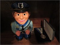 Police Officer Talking Cookie Jar & Law. PD Medal
