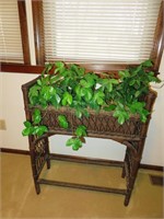 Vintage Wicker Plant Stand With Fake Plant