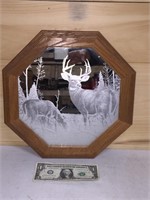 Mirror with deer picture plaque