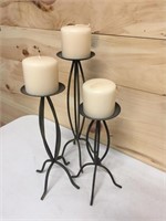 Pillar Candles with stands, Unused, set of 3