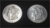 2 uncirculated Morgan silver dollars 1896 & 1902o