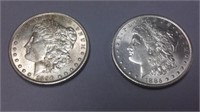 2 uncirculated Morgan silver dollars 1896 & 1885o