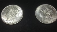 2 uncirculated Morgan silver dollars 1896 & 1898o