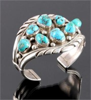 Navajo Sterling Silver Turquoise Nugget Cuff