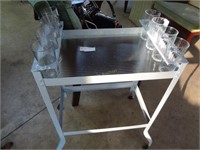 Drink Cart W/Glass Tray Top And 8 Glasses