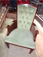 Button Tucked Upholstered Chairs W/ Cane Webbing