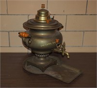 Vtg 17" Brass Samovar Coffee Urn Tea Pot W Tray