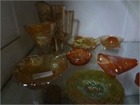 9 Assorted Pcs. Marigold Carnival Glass Wall Pocke