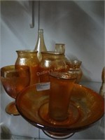8 Marigold Bark Patterned Service Pcs. And Vases