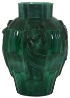 Attr: Schlevogt Art Deco Malachite Glass Vase
