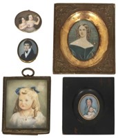 5 Antique Hand Painted Portraits