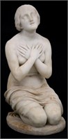 Carved Marble Kneeling Nude Female Sculpture