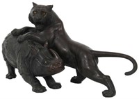 Japanese Bronze Tiger and Rhinoceros