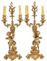 Pr. Gilt Bronze Figural Putti Candelabra