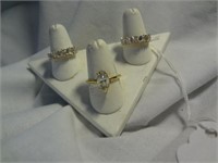3X$ 14Kt  Cz Multi Stone  Bands & Marquise Rings
