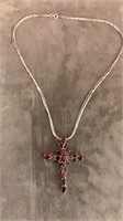 sterling three chain necklace and cross pendant