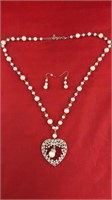 Pearl heart necklace and earrings